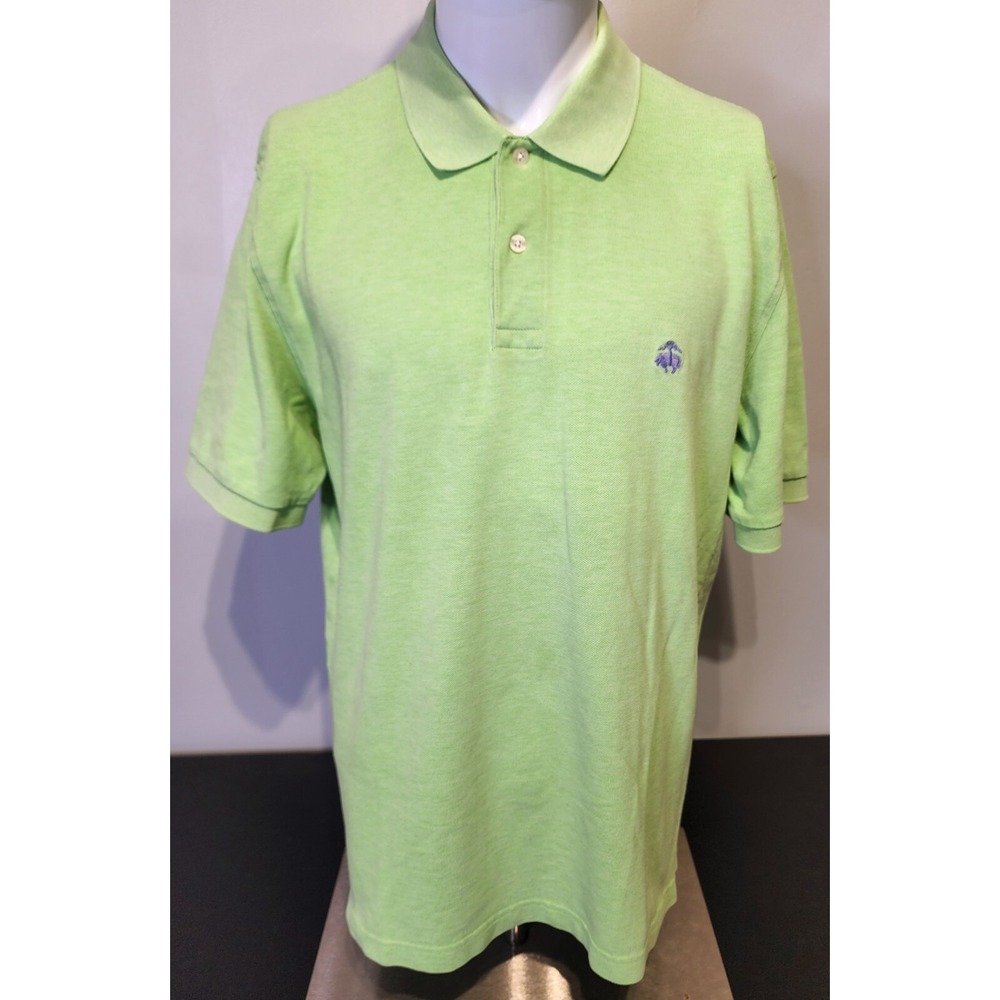 Brooks Brothers 346 Polo Mens Large Green Solid Purple Logo Short Sleeve Shirt